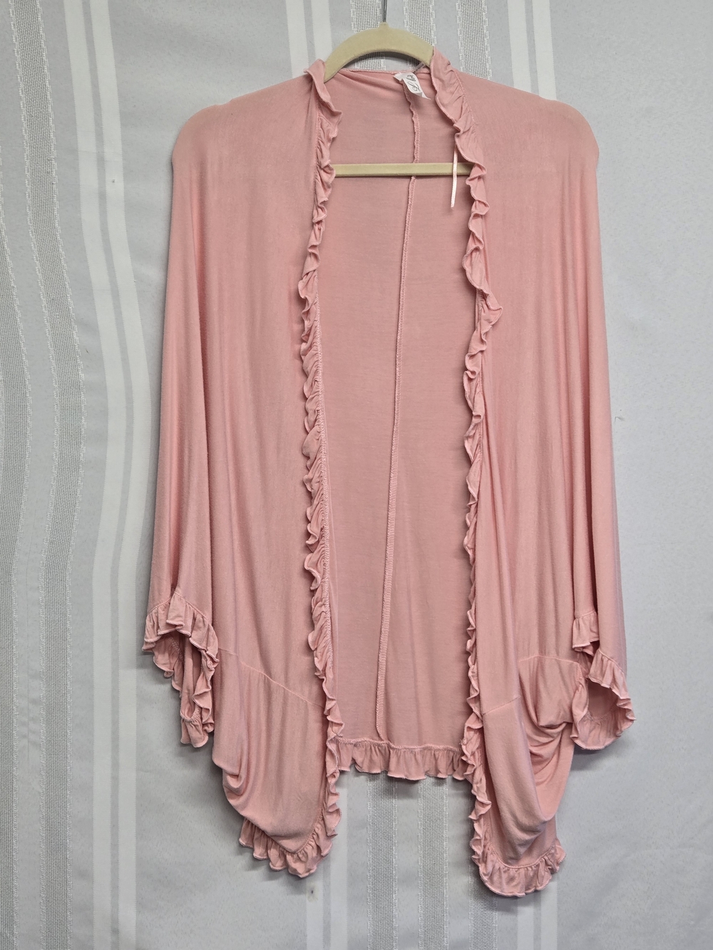 L LOVE Pink Ruffle-Trim Women's Open Cardigan Sweater SIZE MD